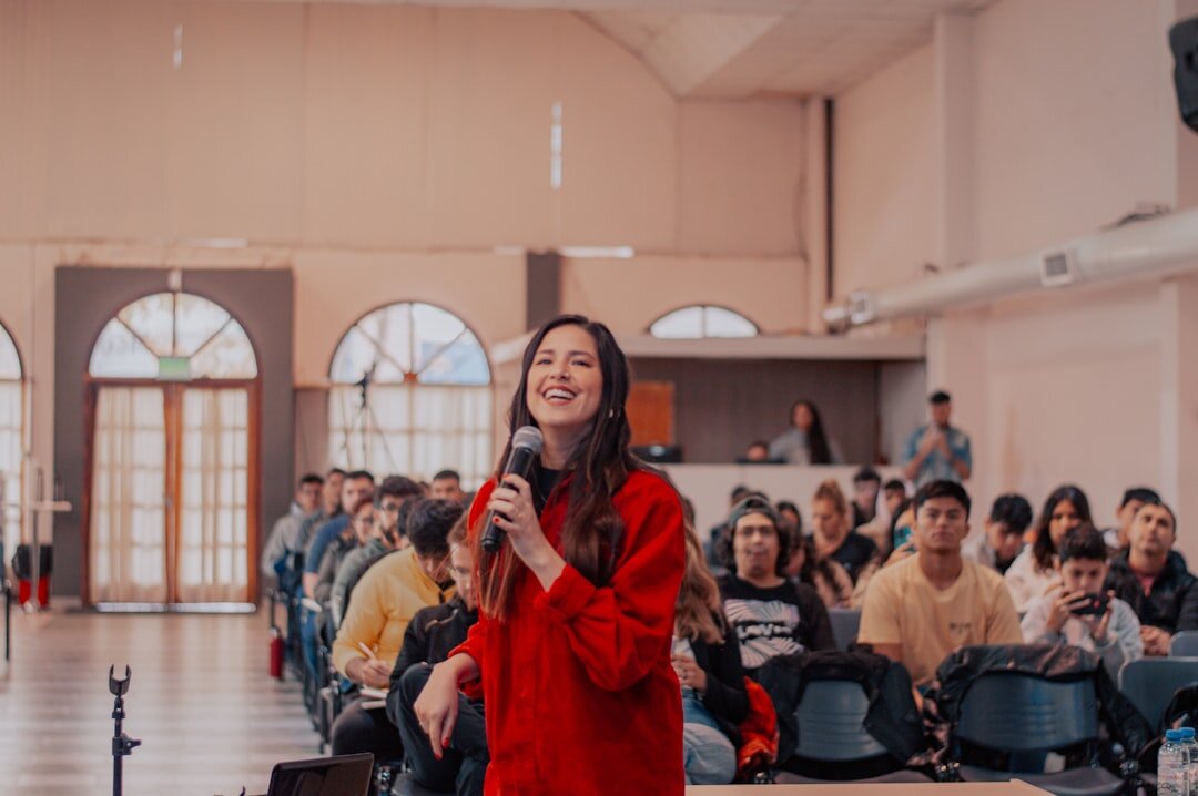 person speaking confidently in meeting
